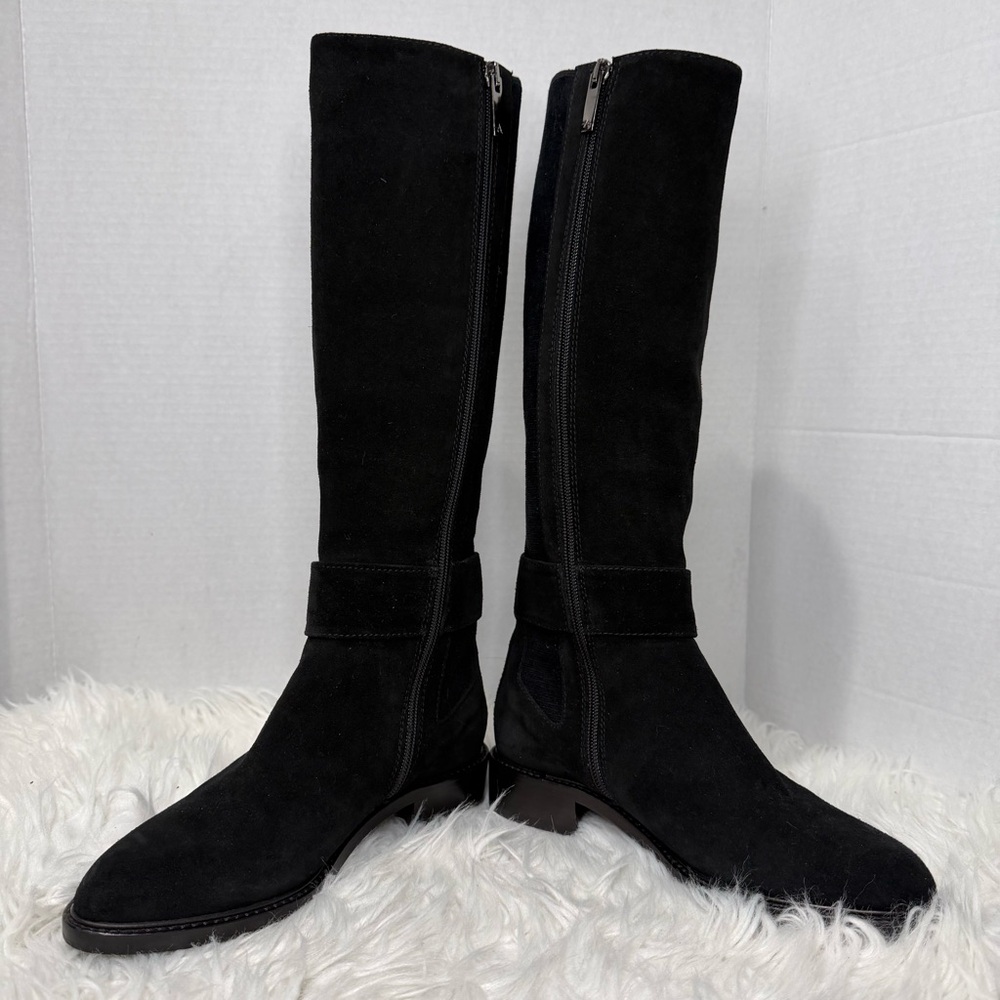 Aquatalia Black Suede  With Stretch Side Panel Knee-High Boots Side Zip